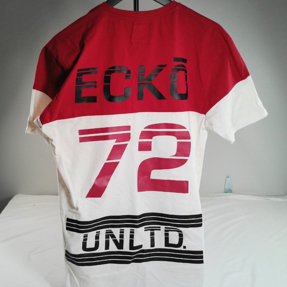 Ecko Unltd Colorblock T-Shirt Red White Black UNLTD 72 Graphic Streetwear XL